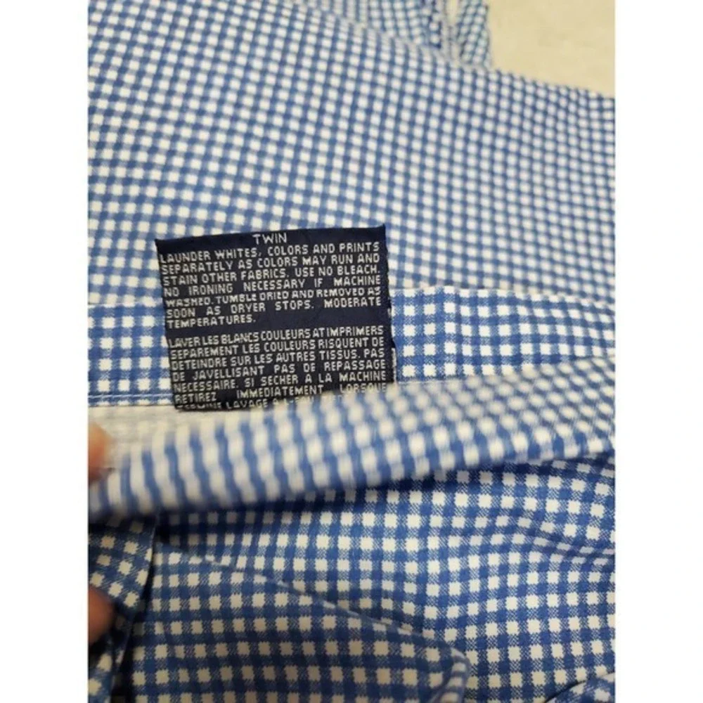 Ralph‎ Lauren Blue White Gingham Plaid Twin Cotton Flat Fitted Sheet Set Bedding